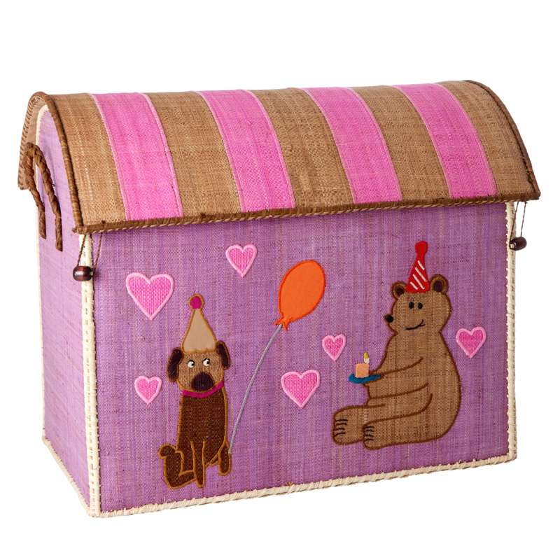 RICE Raffia Aufbewahrungshaus - Party Animal - Hellrosa