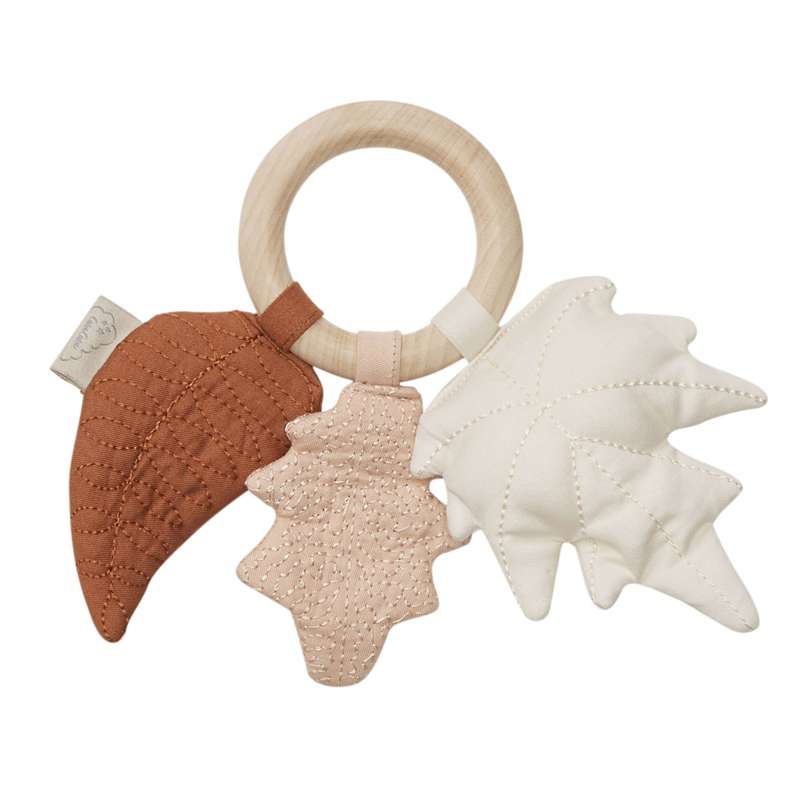 Cam Cam Copenhagen Rassel - Blatt mit Holzring - Mix Caramel