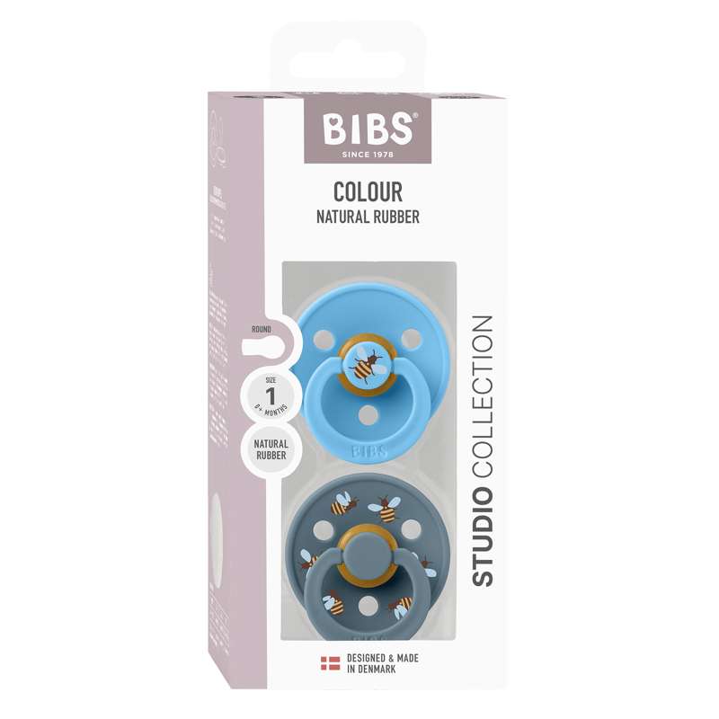 BIBS Suzeta rotundă Colour - Pachet de 2 - Măr. 1 - Cauciuc natural - Bumblebee Studio - Mix Breeze
