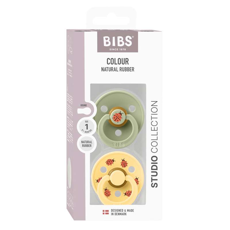 BIBS Succhietto Colour Rotondo - 2-Pack - Str. 1 - Gomma naturale - Ladybug Studio - Sage Mix