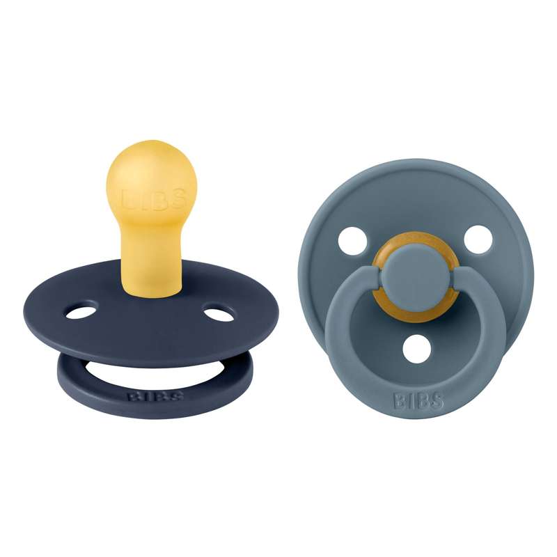Bibs Round Colour Pacifier - 2-Pack - sz. 1 - natural rubber - Deep Space/Petrol 