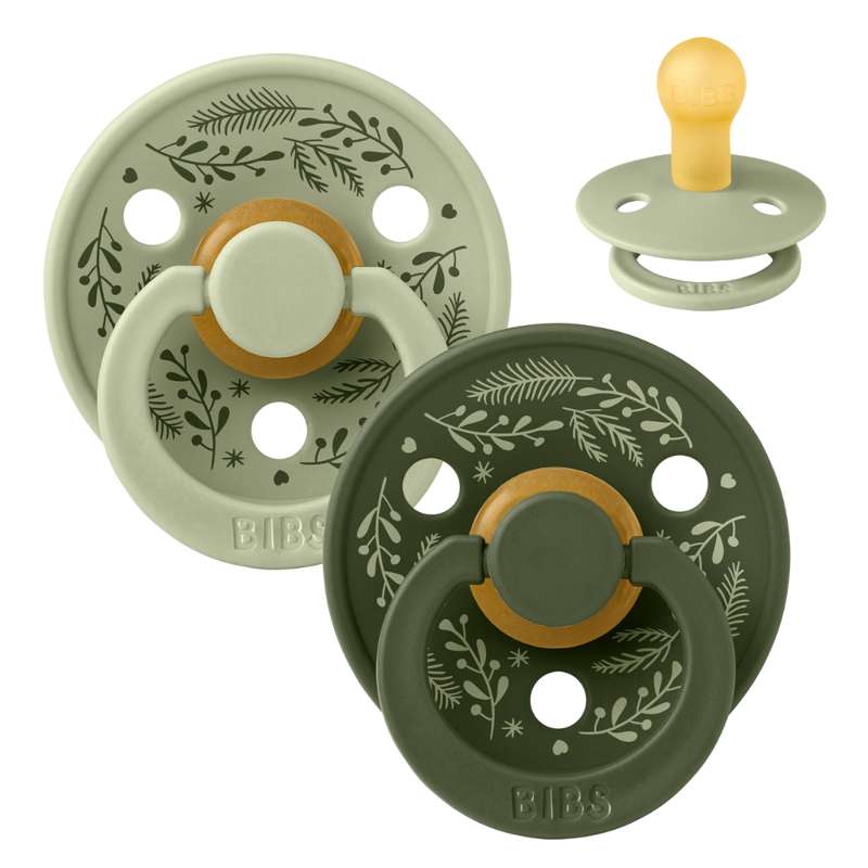 BIBS Rund Colour Sut - 2-Pak - Str. 1 - Naturgummi - Holiday Leaf - Hunter Green