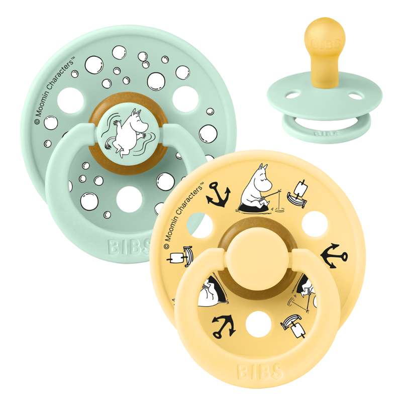 BIBS Rund Colour Sut - 2-Pak - Str. 1 - Naturgummi - Moomin - Sailing - Nordic Mint Mix