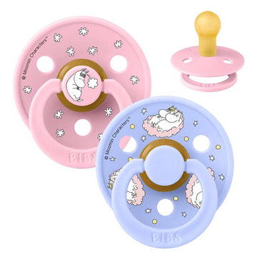 BIBS Rund Colour Sut - 2-Pak - Str. 1 - Naturgummi - Moomin - Dreaming - Baby Pink Mix