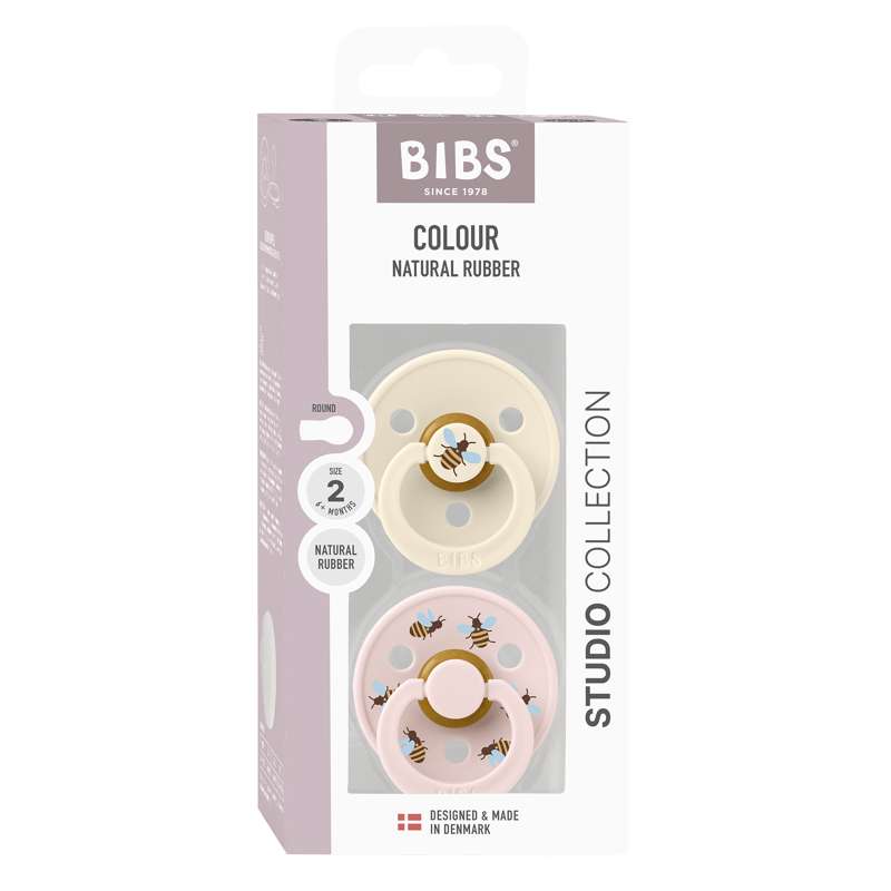 BIBS Suzeta rotundă Colour - Pachet de 2 - Măr. 2 - Cauciuc natural - Bumblebee Studio - Mix Ivory