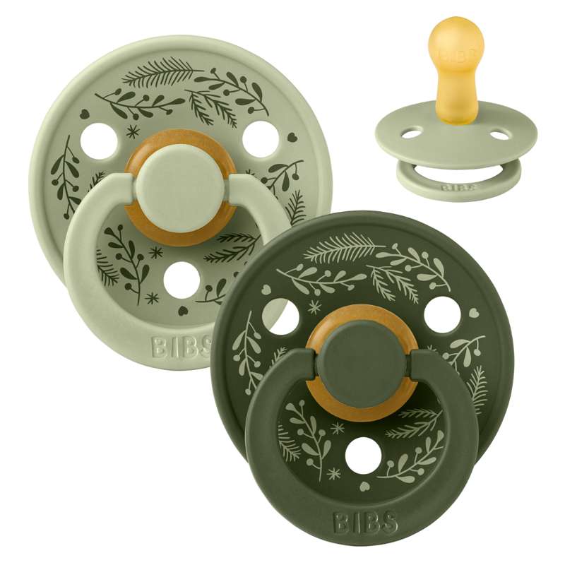 BIBS Rund Colour Sut - 2-Pak - Str. 2 - Naturgummi - Holiday Leaf - Hunter Green