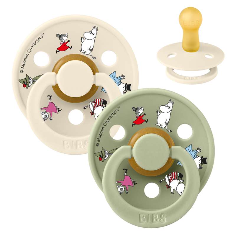 BIBS Rund Colour Sut - 2-Pak - Str. 2 - Naturgummi - Moomin - Friends - Ivory Mix