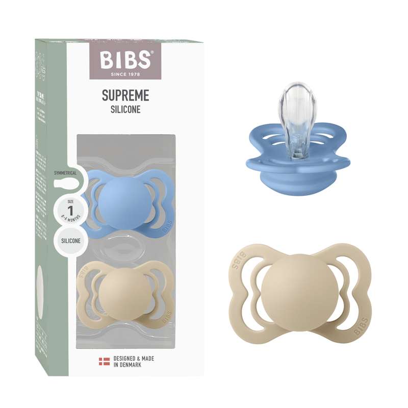 BIBS Chupete Symmetric Supreme - paquete de 2 - t. 1 - silicona - vainilla/azul cielo 