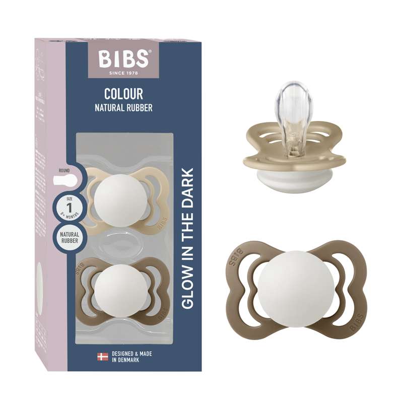 BIBS Chupete Symmetric Supreme - Pack de 2 - t. 1 - Silicona - GLOW - Vainilla/Roble oscuro 