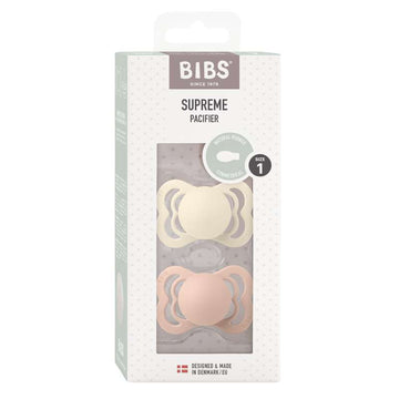 BIBS Symmetrical Supreme Pacifier - 2-Pack - Str. 1 - Natural Rubber - Ivory/Blush