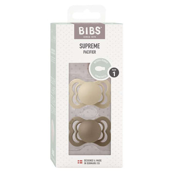 BIBS Symmetrischer Supreme Schnuller - 2er-Pack - Gr. 1 - Naturkautschuk - Vanilla/Dark Oak