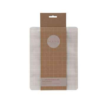 HAPS Nordic Reusable Snack Bags - 3-Pack - 1000ml - Transparent Check