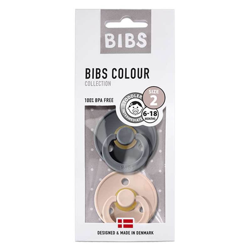 BIBS Sucette Ronde Colour - Lot de 2 - Taille 2 - Caoutchouc naturel - Iron/Blush