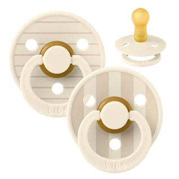 BIBS Round Colour Pacifier - 2-Pack - Size 2 - Natural Rubber - Studio - Pin - Ivory/Vanilla 