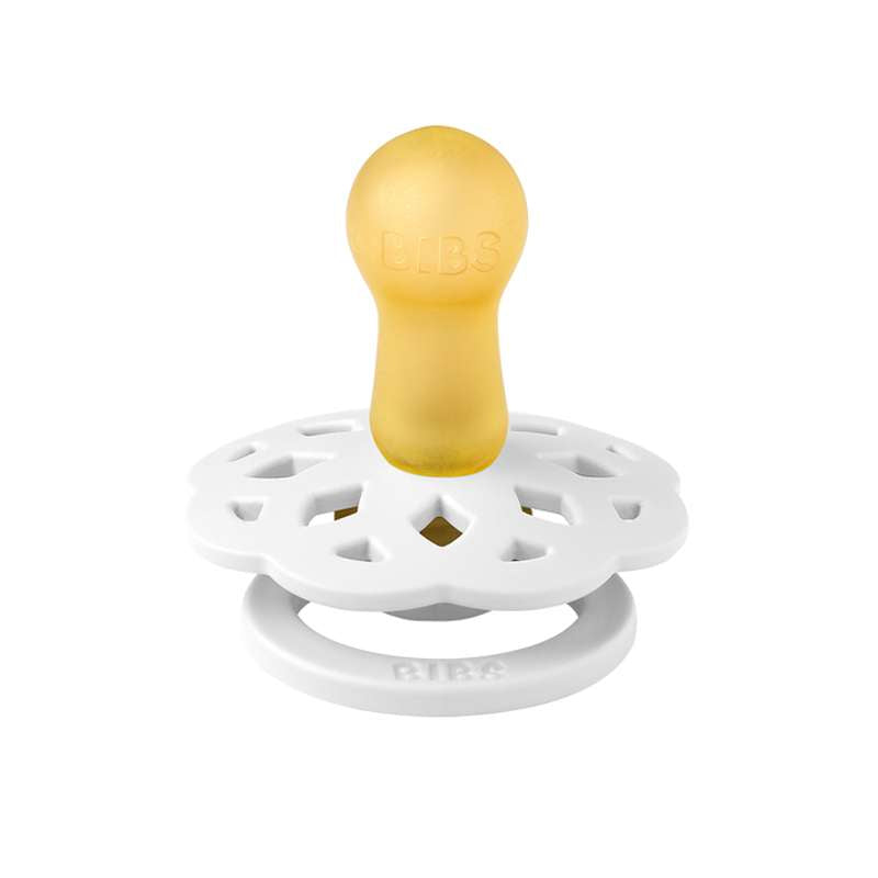 BIBS Round Boheme Pacifier - 2-Pack - Size 2 - Natural Rubber - White/Sunshine