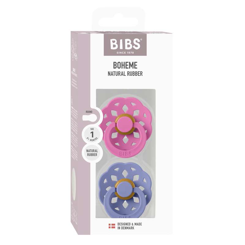 BIBS Ciuccio Boheme rotondo - confezione da 2 - tg. 1 - gomma naturale - Bubblegum/Peri 