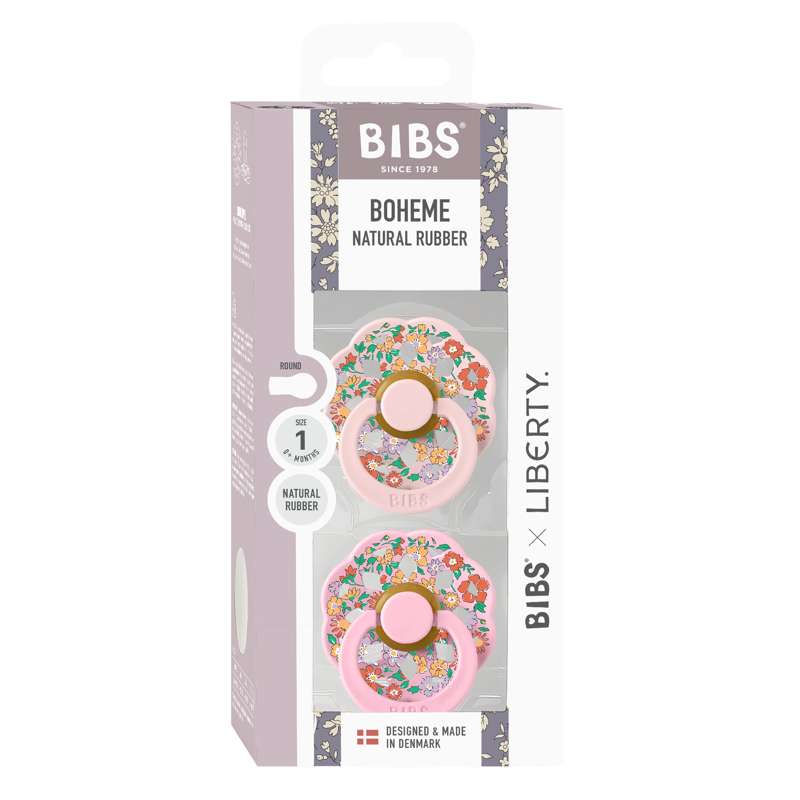 BIBS Chupete bohemio redondo - paquete de 2 - t. 1 - caucho natural - Liberty - Oscar Meadow/Blossom Mix 