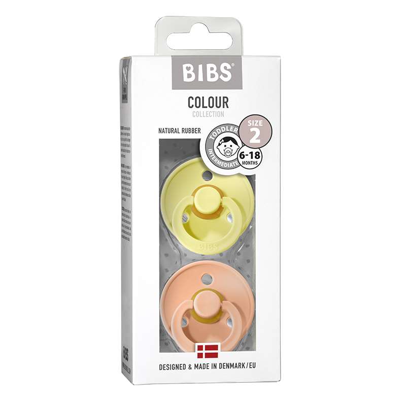 BIBS Sucette Ronde Colour - Lot de 2 - Taille 2 - Caoutchouc naturel - GLOW - Iron/Bleu bébé