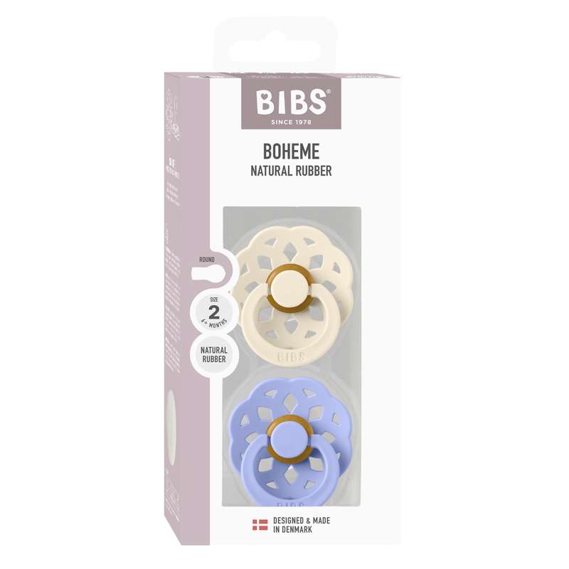 BIBS Ciuccio Boheme rotondo - confezione da 2 - tg. 2 - gomma naturale - Avorio/Hush 