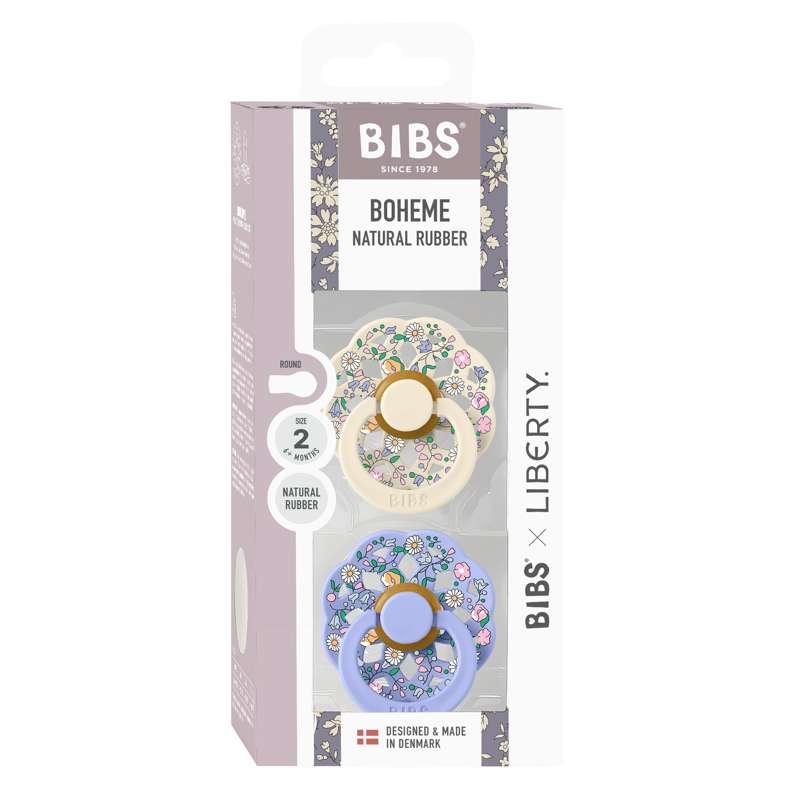 BIBS Sucette Boheme Ronde - Lot de 2 - t. 2 - caoutchouc naturel - Liberty - Chloe Meadow/Ivory Mix 