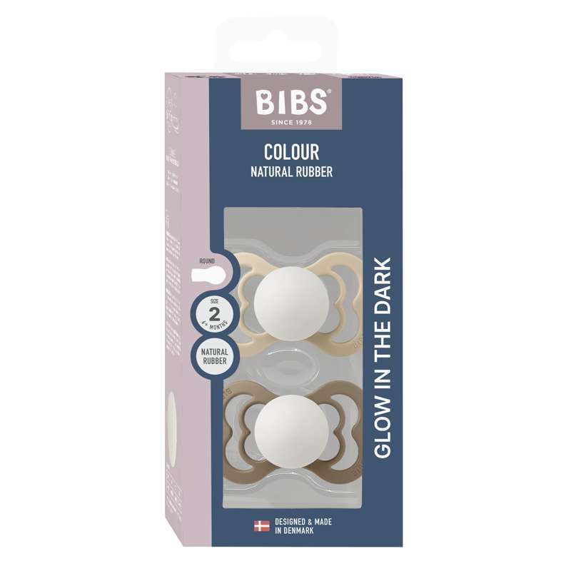 BIBS Tétine Symmetric Supreme - Lot de 2 - t. 2 - Silicone - GLOW - Vanille/Chêne foncé 