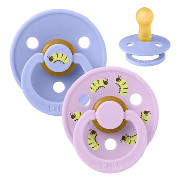 BIBS Rund Colour Sut - 2-Pak - Str. 2 - Naturgummi - Caterpillar Studio - Hush/Violet Sky