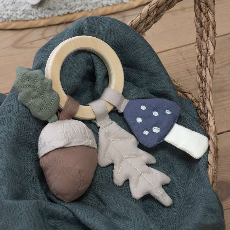 Sebra Rattle - Leaf/Mushroom/Acorn - Organic Cotton