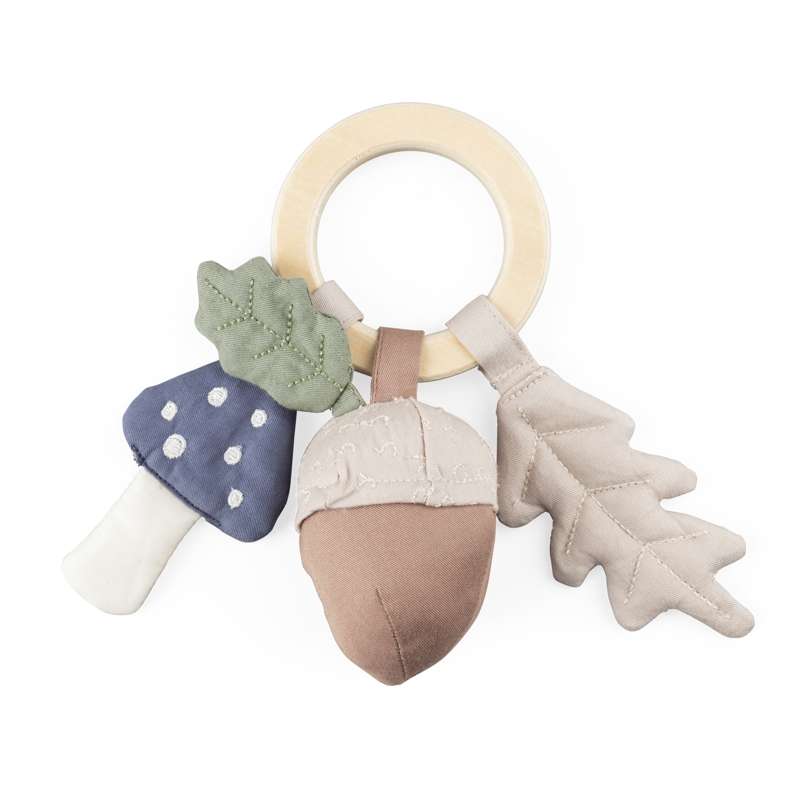 Sebra Rattle - Leaf/Mushroom/Acorn - Organic Cotton