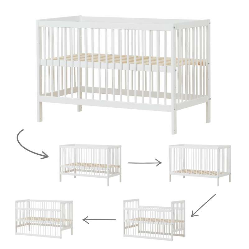 Hoppekids IDA-MARIE - Babyseng m. Justérbar Højde og Sidepanel - Hvid