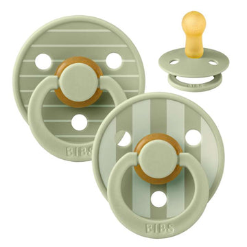 BIBS Round Colour Pacifier - 2-Pack - Size 2 - Natural Rubber - Studio - Pin - Sage/Sage 