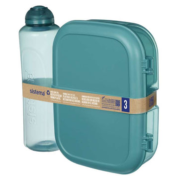 Ocean Bound Lunch Box and Water Bottle System - Ribbon Lunch To Go - 1.1L - Teal Stone