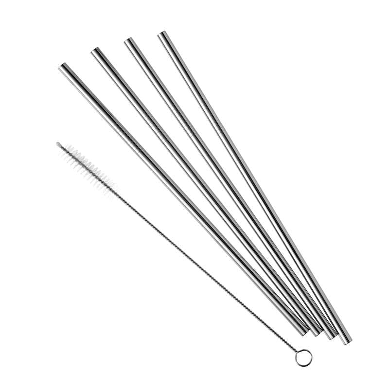 Pulito SteelStraw Stainless Steel Straw with Brush - 4-Pack - Straight - 22 cm./6mm.