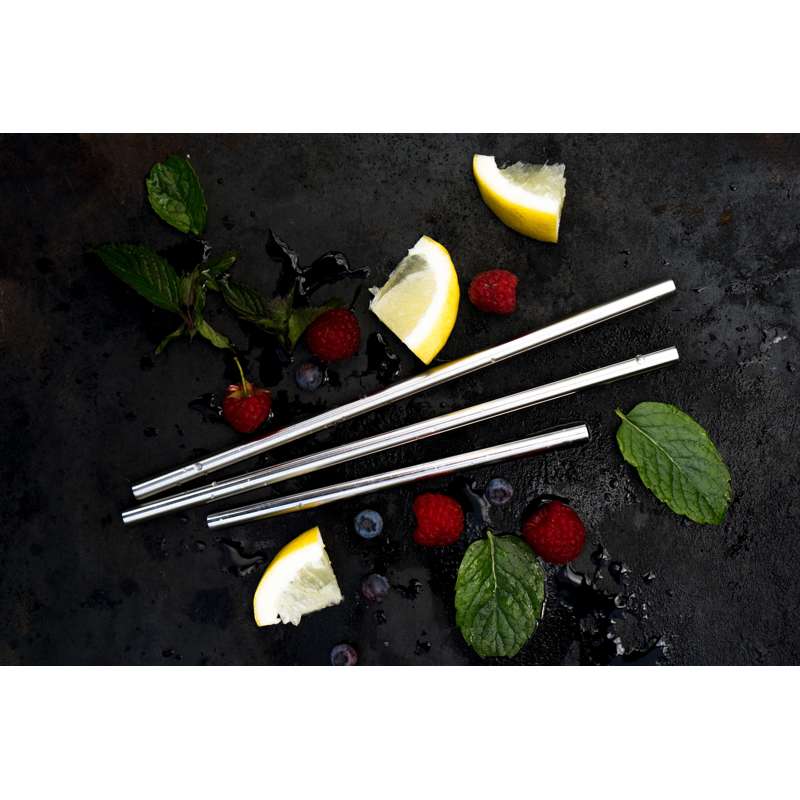 Pulito SteelStraw Stainless Steel Straw with Brush - 4-Pack - Straight - 22 cm./8mm.