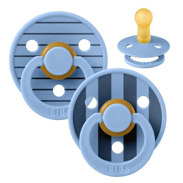 Bibs Кръгъл Colour Биберон - 2-Пак - р-р 2 - естествен каучук - Студио - Пин - Небесносин/Небесносин 