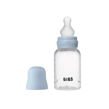 BIBS Bottle - Sutteflaskesæt - Plastik - Silikone/Slow Flow/Rund - 150 ml. - Baby Blue