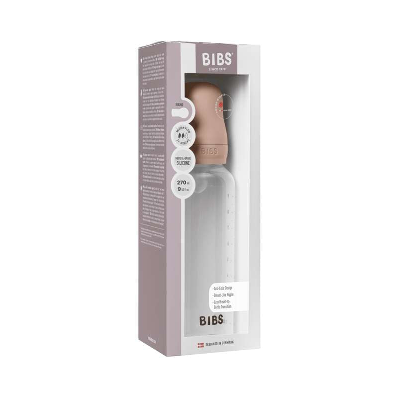 BIBS Bottle - Sutteflaskesæt - Plastik - Silikone/Medium Flow/Rund - 270 ml. - Blush