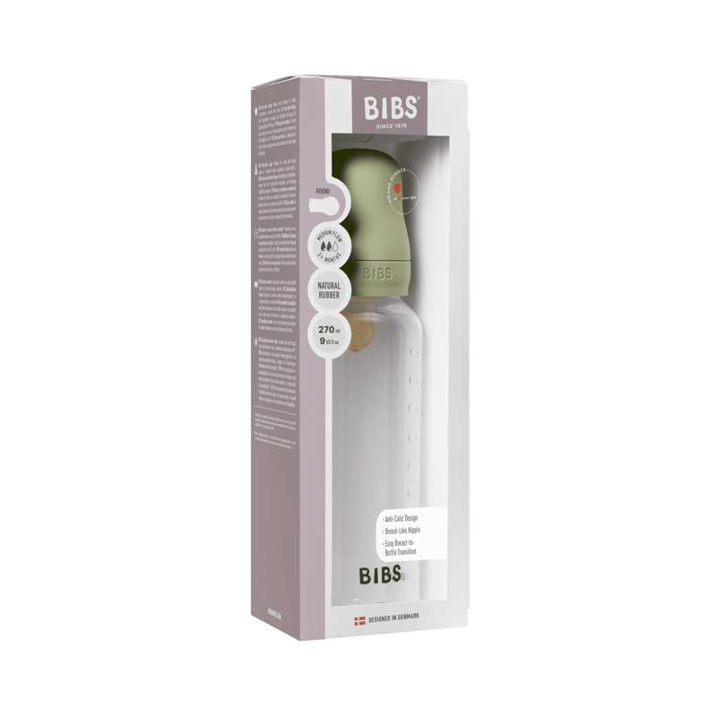 BIBS Bottiglia - Set di biberon - Plastica - gomma naturale/Flusso medio/Tondo - 270ml - Salvia 