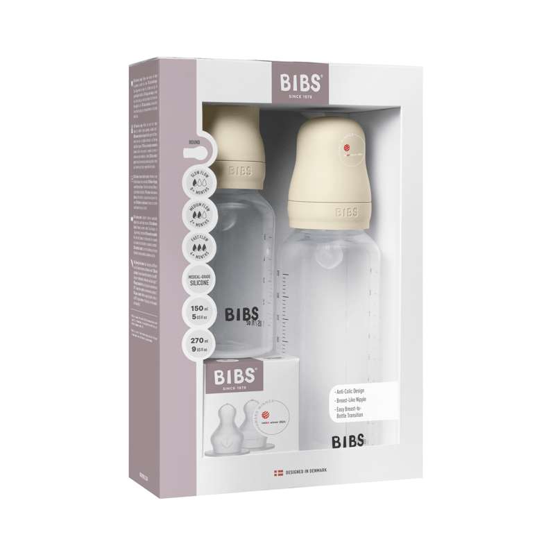 BIBS Bottle - Grow and Flow Babyflaschenset - Plastik - Silikon/Rund - 150 ml./270 ml. - 2-Pak - Ivory