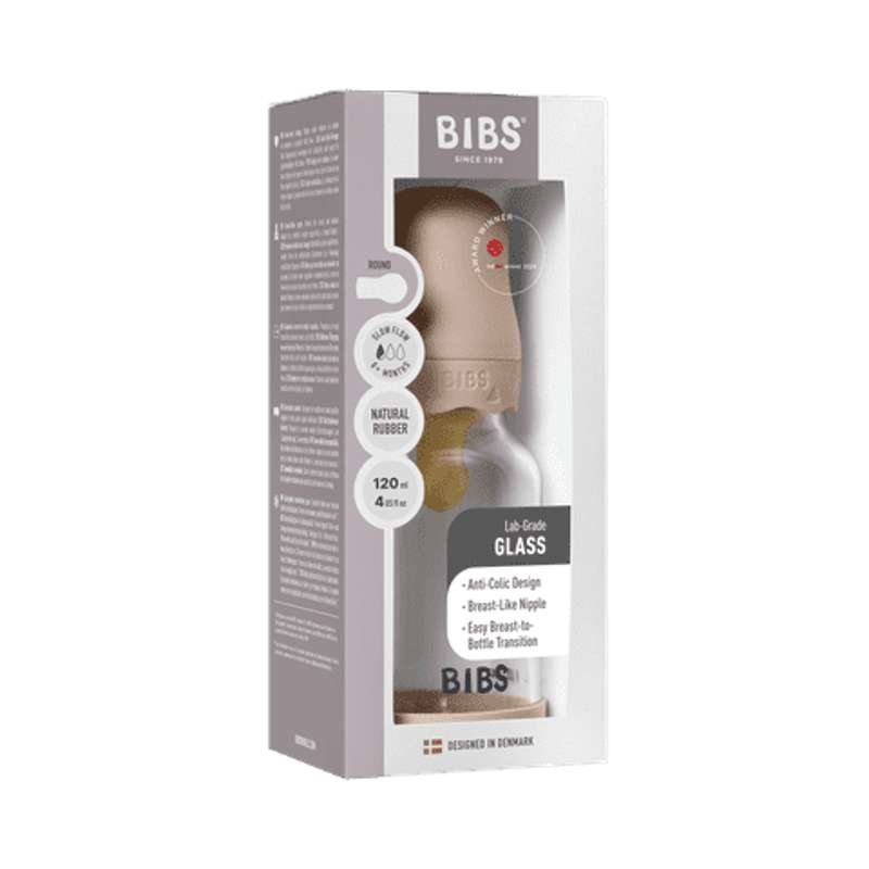 BIBS Bottle - Sutteflaskesæt - Glas - Boheme - Latex/Slow Flow/Rund - 120 ml. - Blush