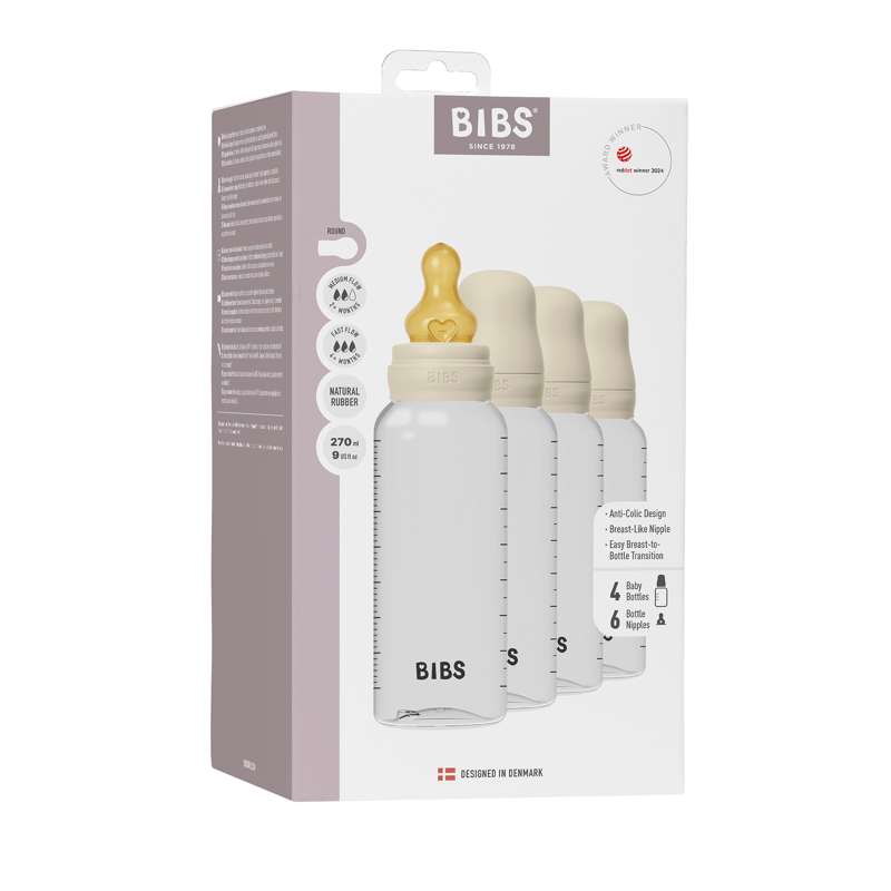 BIBS Bottle - Sutteflaskesæt - 4 stk. - Plastik - Naturgummi - 270 ml. - Ivory