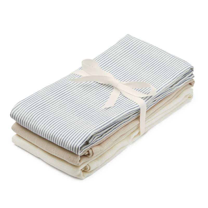 Cam Cam Copenhagen Doek - 3-Pack - GOTS - Mix Classic Stripes Blauw/Praline/Crème Wit 