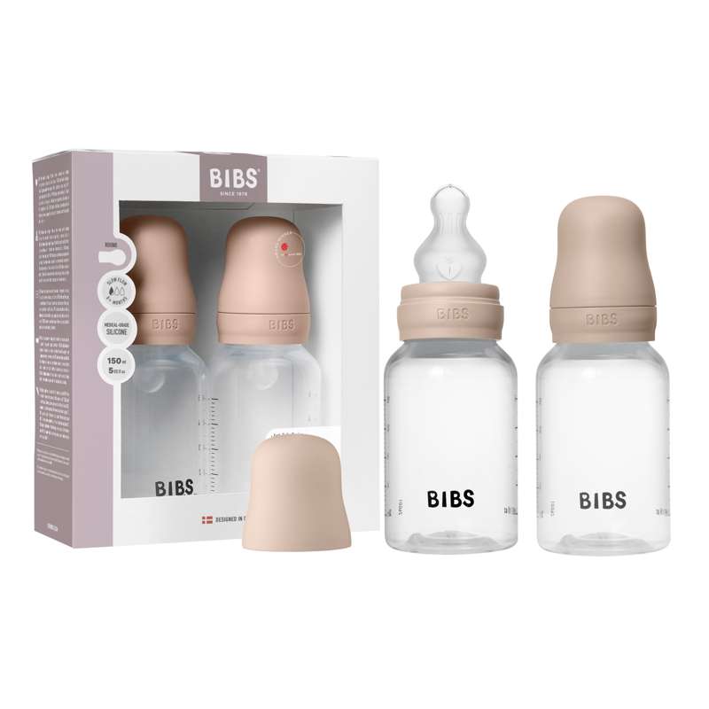 BIBS Bouteille - Coffret de biberons - Plastique - lot de 2 - Silicone/débit lent/rond - 150 ml - Blush 