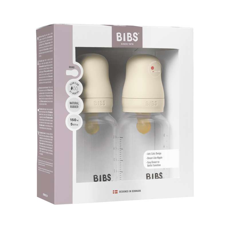 BIBS Bottle - Set de biberoane - Plastic - Latex/Debit lent/Rotund - 150 ml. - Pachet de 2 - Ivory