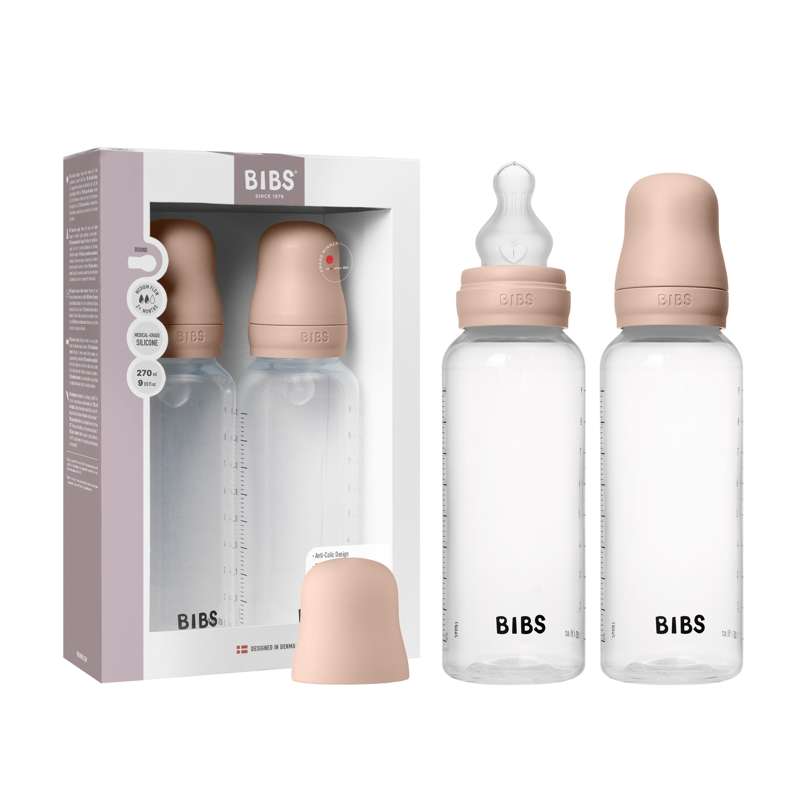 BIBS Biberon - Set de biberons - Plastique - lot de 2 - Silicone/Flux moyen/Arrondi - 270 ml - Blush 