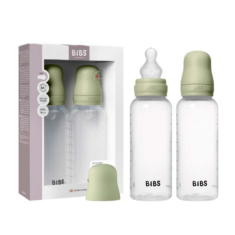 BIBS Bouteille - Ensemble de biberons - Plastique - Lot de 2 - Silicone/Débit moyen/Rond - 270 ml - Sauge 