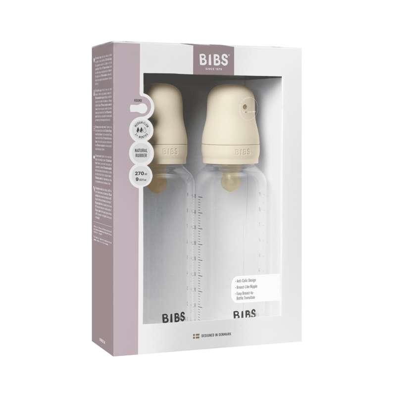 BIBS Bottle - Babyflaschenset - Kunststoff - Latex/Medium Flow/Rund - 270 ml. - 2er-Pack - Ivory