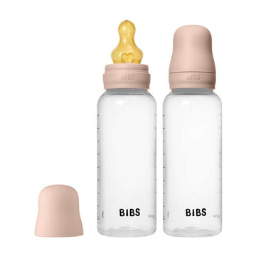 BIBS Biberon - ensemble de biberons - plastique - lot de 2 - caoutchouc naturel/Débit moyen/Rond - 270 ml - Blush 