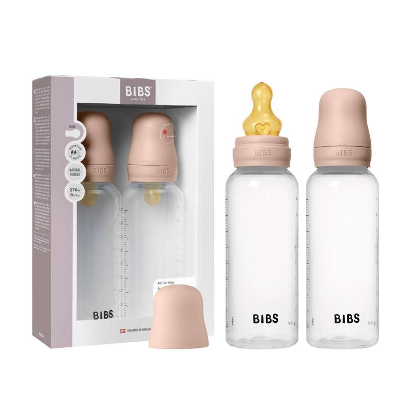 BIBS Biberon - ensemble de biberons - plastique - lot de 2 - caoutchouc naturel/Débit moyen/Rond - 270 ml - Blush 