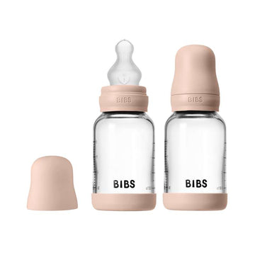 BIBS Flasche - Babyflaschenset - Glas - 2er-Pack - Silikon/Slow Flow/Rund - 120 ml - Blush 