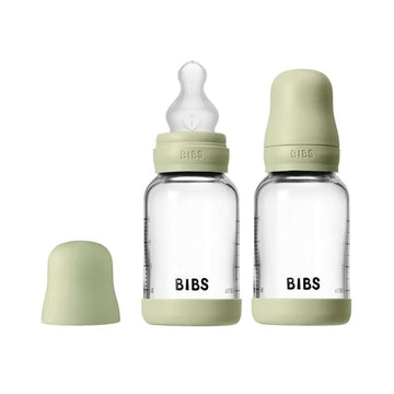 BIBS Láhev - sada kojeneckých lahví - sklo - 2balení - silikon/pomalý průtok/kulatá - 120 ml - šalvěj 